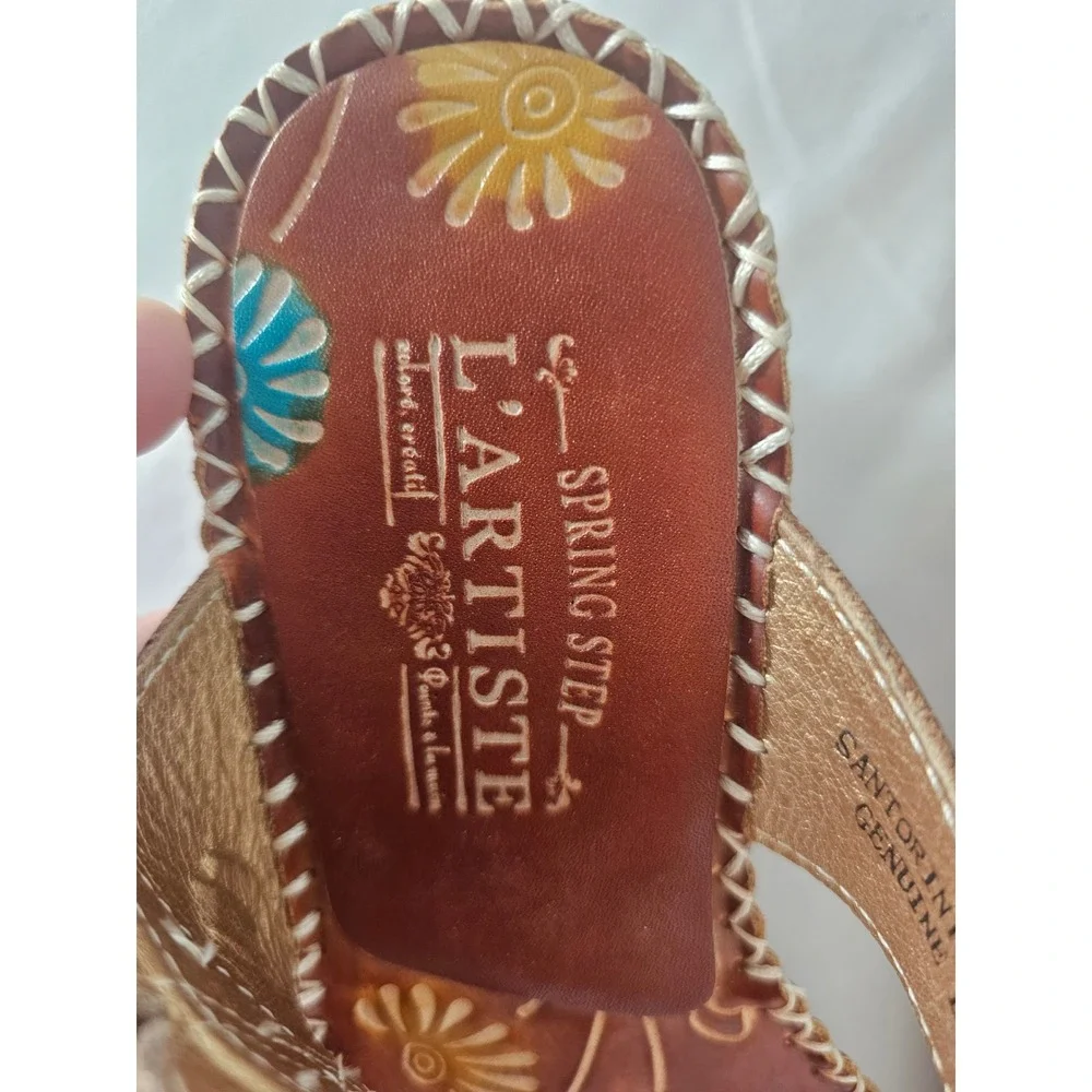 Western L'Artiste Spring Step Santorini Leather Sandals Women 35 Brown Turquoise
